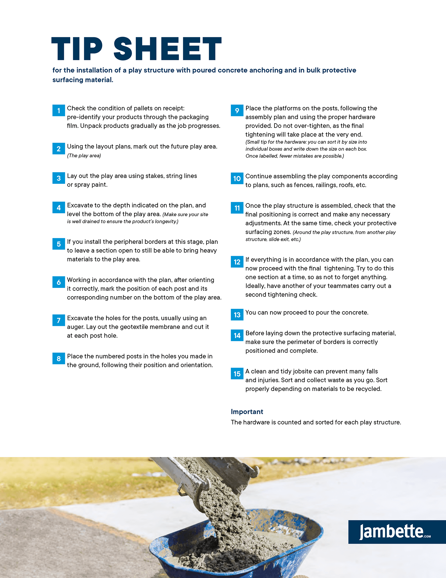 Tip Sheet - Installation with poured concrete anchoring